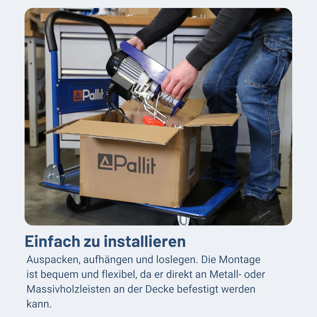 Pallit elektrische Seilwinde HOIST | 500 kg/12 m | 1000 kg/6 m | inkl. Fernbedienung mit 1,6 m Kabel