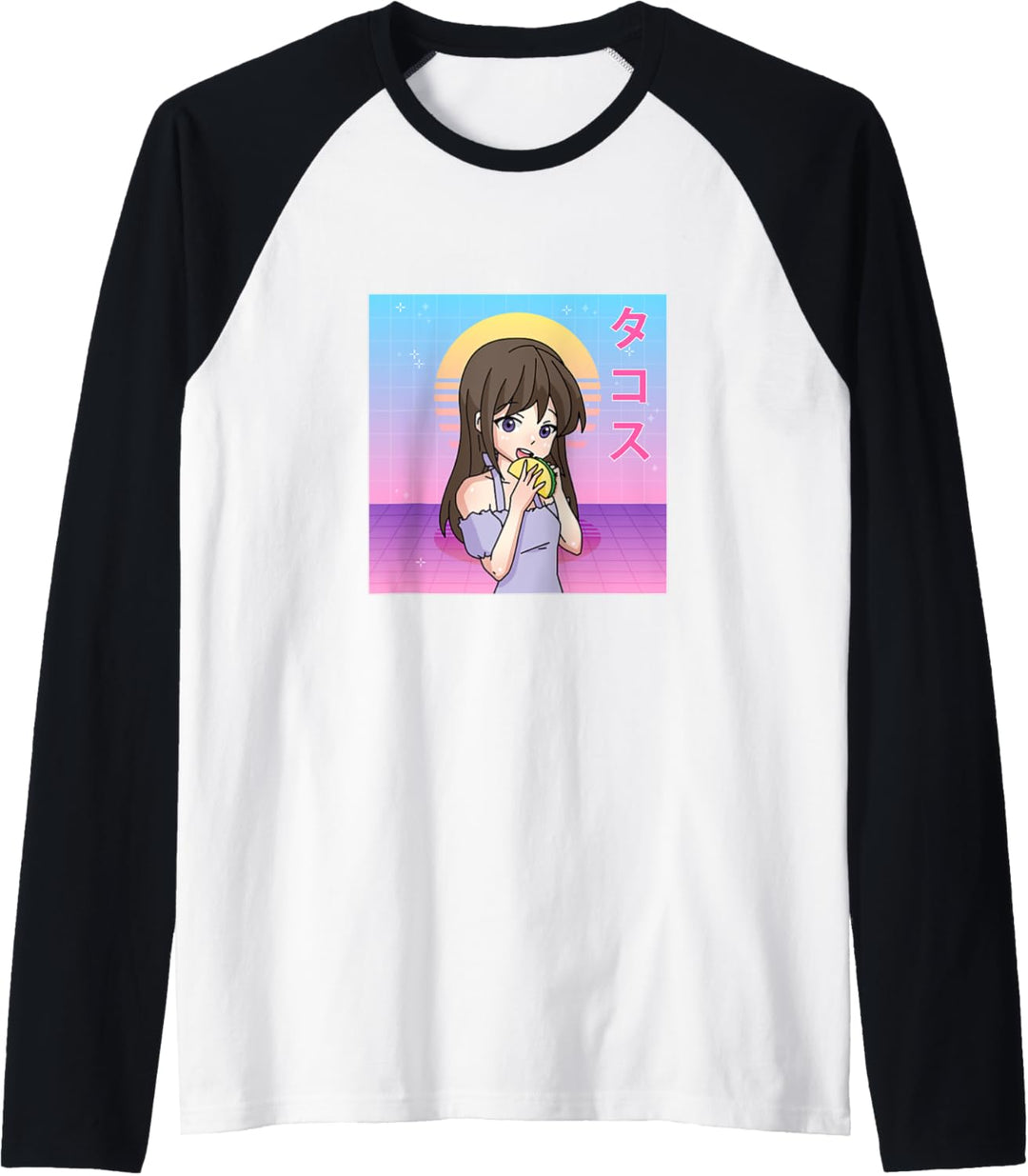 Japanisches Anime Mädchen isst Tacos Raglan