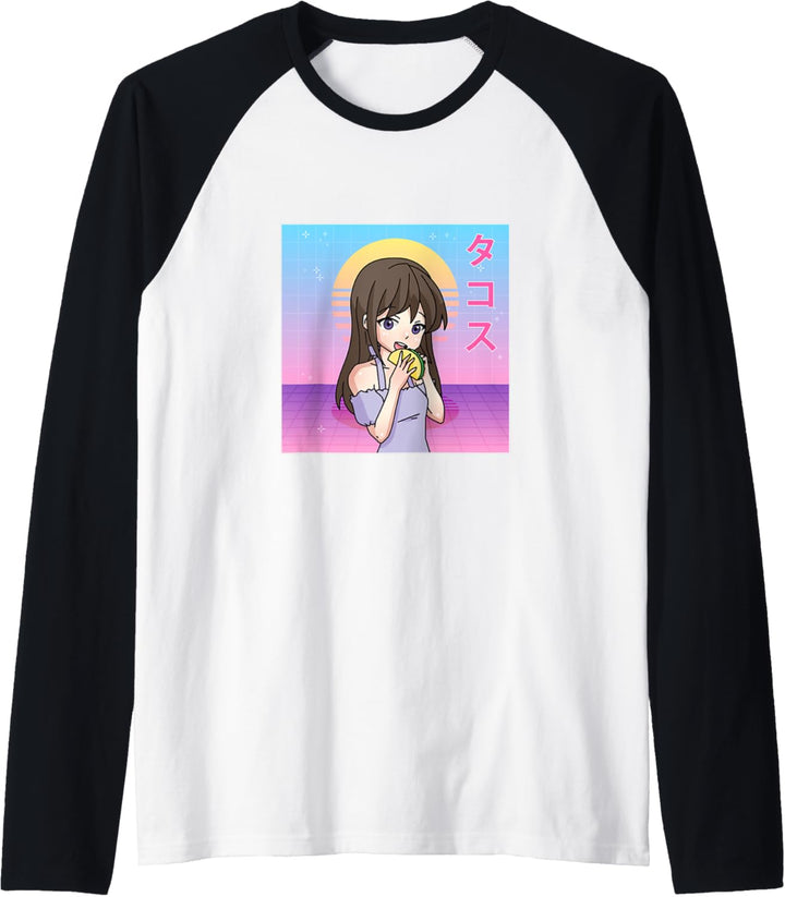 Japanisches Anime Mädchen isst Tacos Raglan
