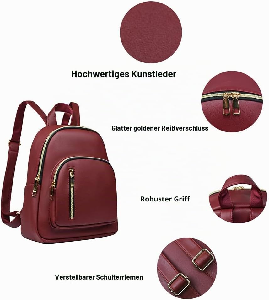 YANAIER Rucksäcke Damen PU Leder Tagesrucksack Schultaschen Reiserucksack Umhängetasche für Mädchen