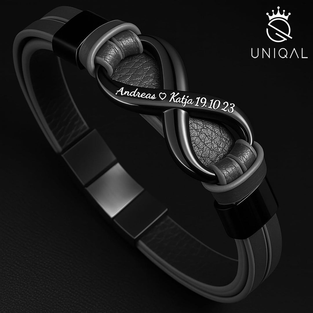 UNIQAL | Personaliesiertes Lederarmband mit Gravur "SHAPE" Herren Damen | Leather Bracelet mens | Ma