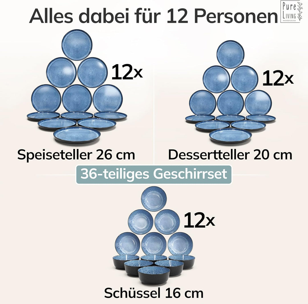 Steingut Geschirrset 12 Personen Ibiza 36-tlg. TEST SEHR GUT - Geschirr Set für Spülmaschine und Mik