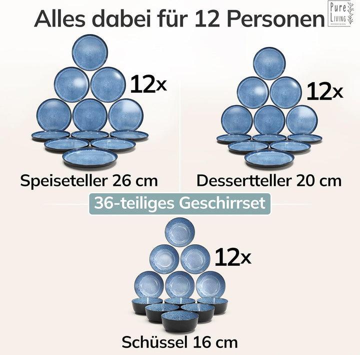 Steingut Geschirrset 12 Personen Ibiza 36-tlg. TEST SEHR GUT - Geschirr Set für Spülmaschine und Mik