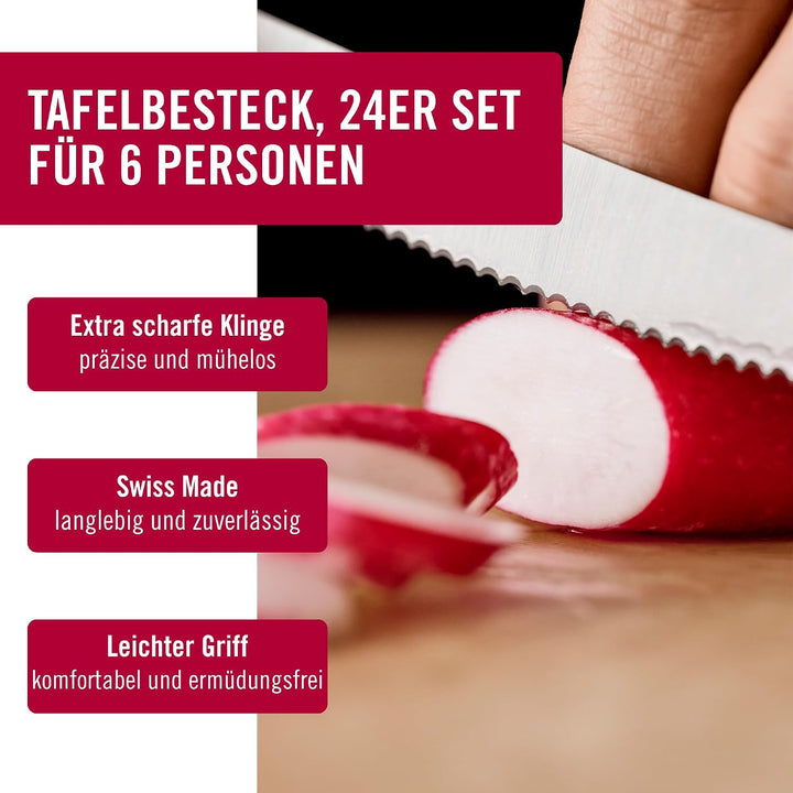 Swiss Classic Tafelbesteck mit Tomatenmesser, 24-teilig, schwarz Single, Single