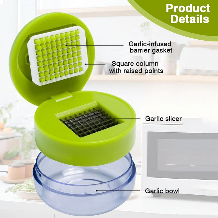 2 Stück Garlic Press, Knoblauchpresse set mit 2 Edelstahl-Schneidern, Knoblauch Hacken, Silikon-Knob