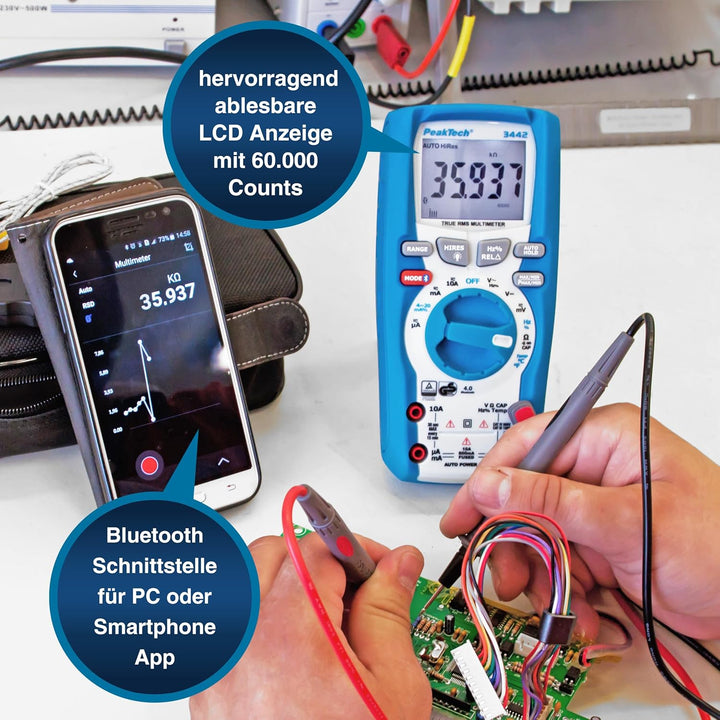 PeakTech P 3442 True RMS Digital Multimeter für Elektriker mit 60000 Counts & 4.0 Bluetooth, Profi-H