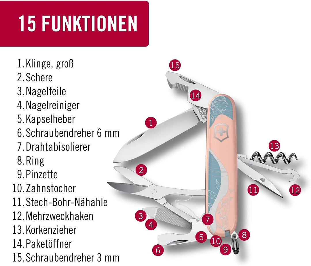 Victorinox Taschenmesser Companion, 16 Funktionen, Swiss Made, Multitool für Frauen, Inkl. Geschenkb