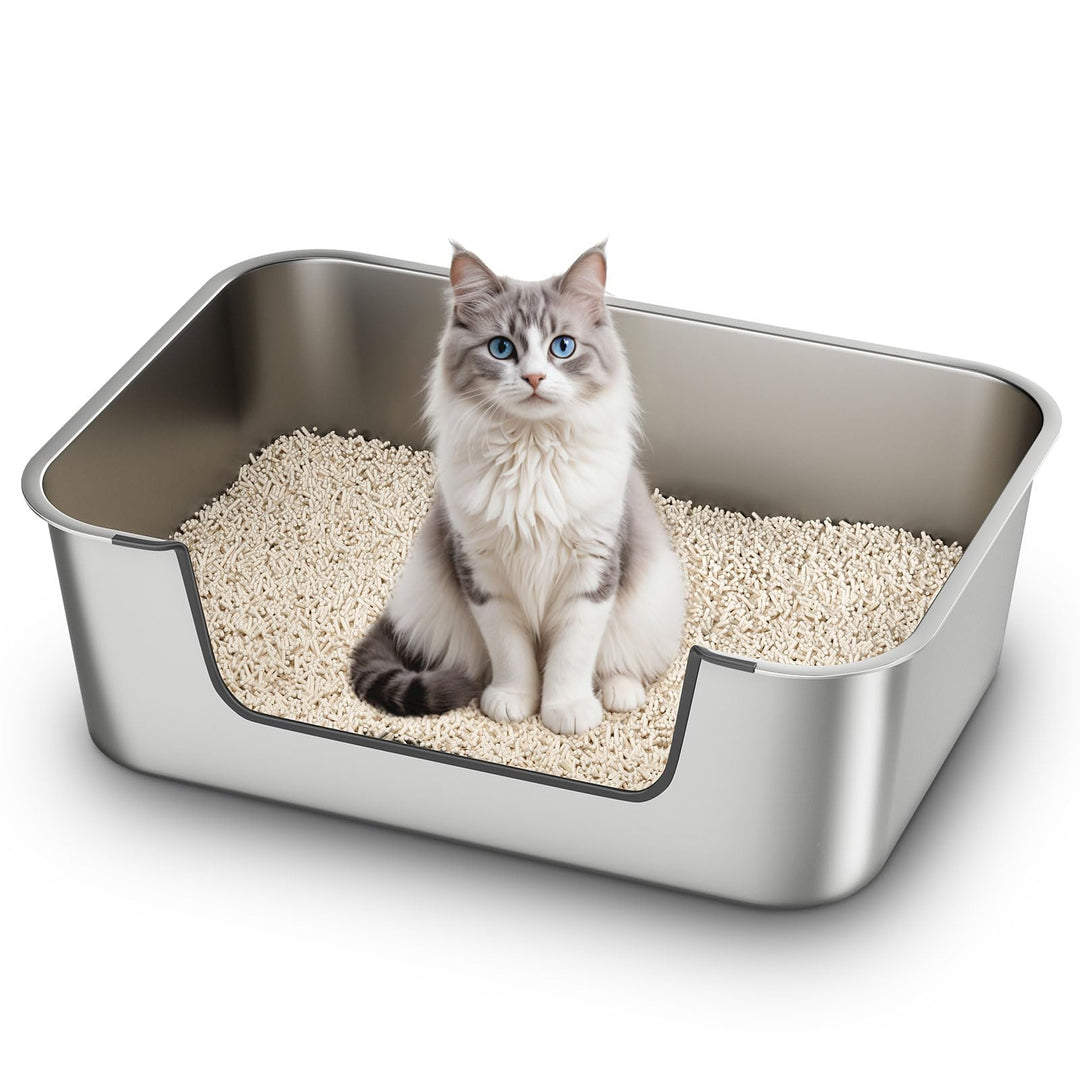 Katzenklo Edelstahl mit Niedrigem Rand, Katzentoilette Metall für Altere Oder Verletzte Katzen, Gros