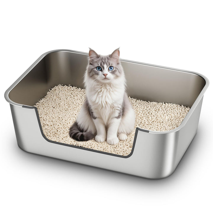 Katzenklo Edelstahl mit Niedrigem Rand, Katzentoilette Metall für Altere Oder Verletzte Katzen, Gros