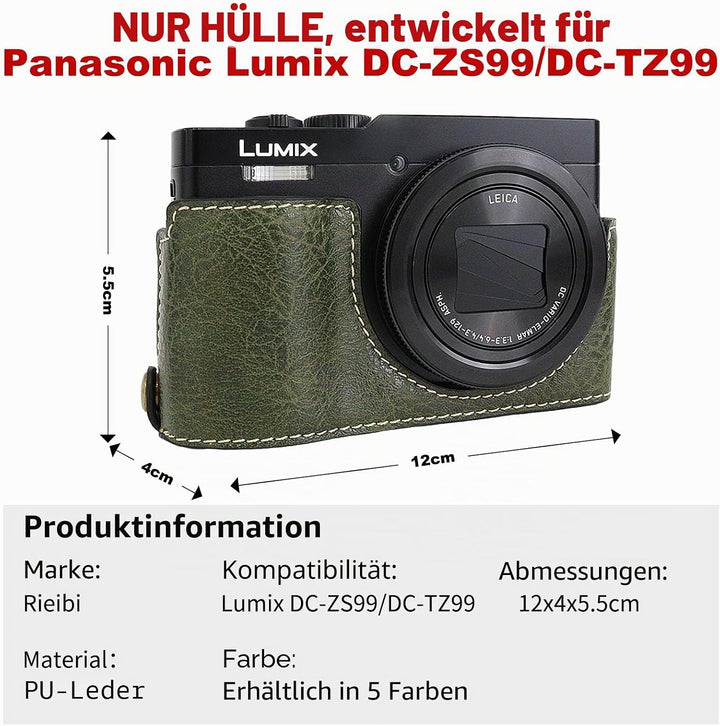 Rieibi ZS99 Kameratasche, PU Leder Kameratasche für Panasonic Lumix DC-ZS99 Digitalkamera, abnehmbar