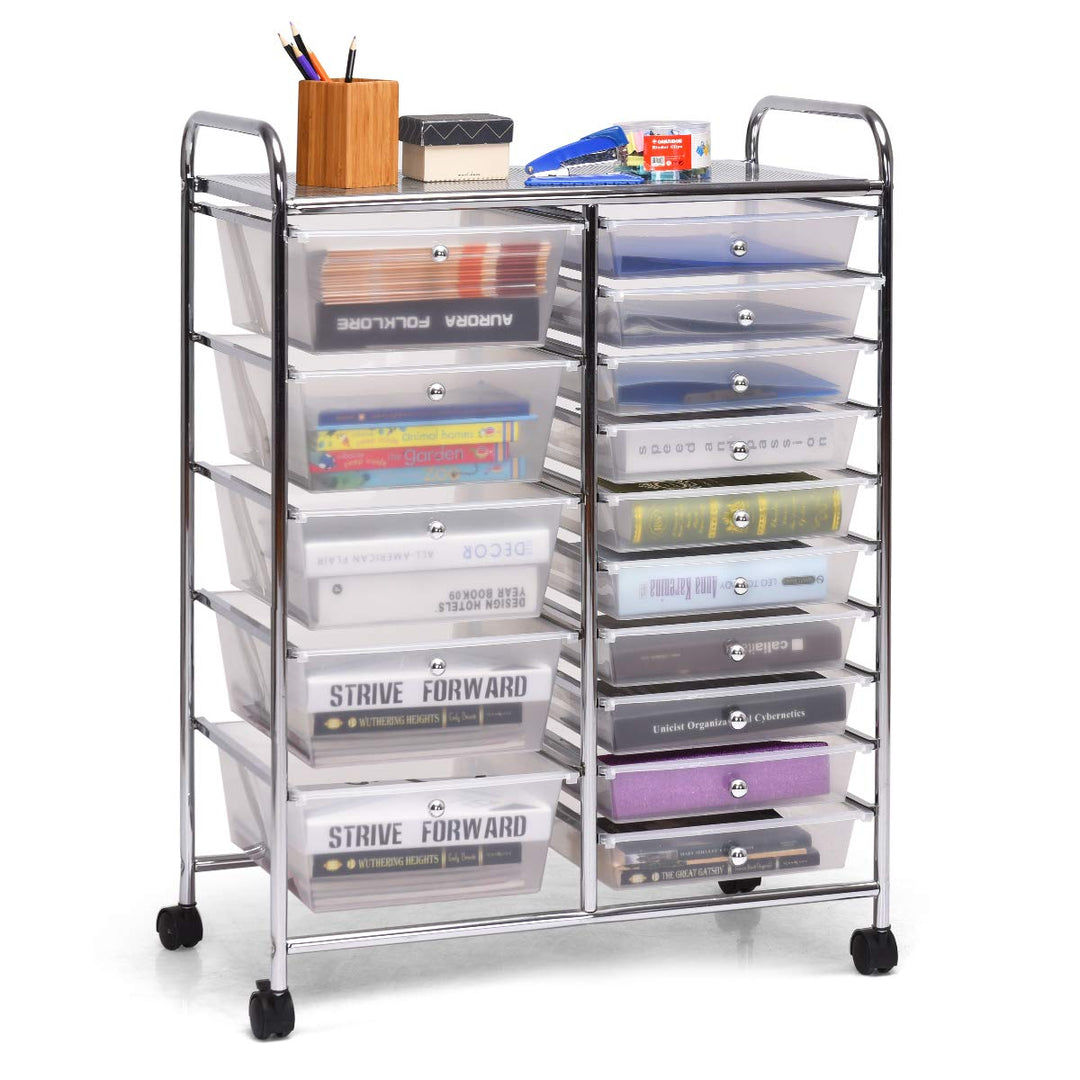 KOMFOTTEU Rollwagen mit 10/15 Schubladen stapelbar, Badrollwagen Rollcontainer mit Metallrahmen, All