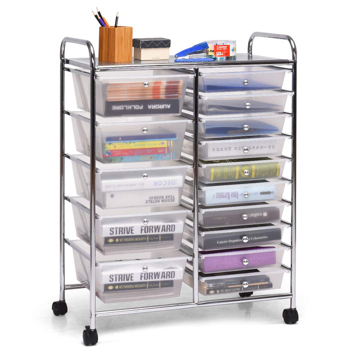 KOMFOTTEU Rollwagen mit 10/15 Schubladen stapelbar, Badrollwagen Rollcontainer mit Metallrahmen, All