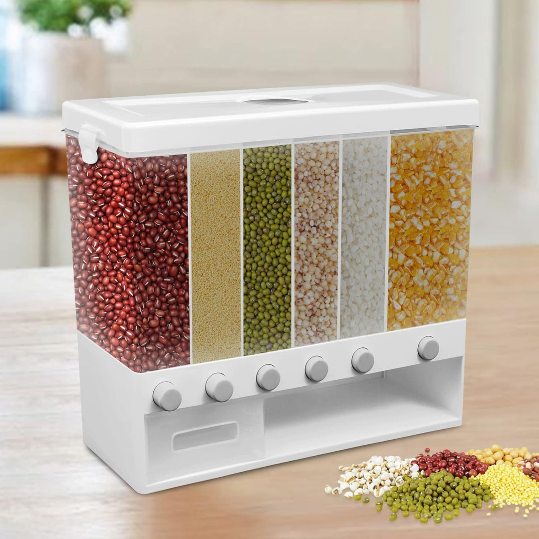 6-Fach Cerealienspender Cereal Dispenser mit Reisbehälter - Transparentes Design Herausnehmbare Tren