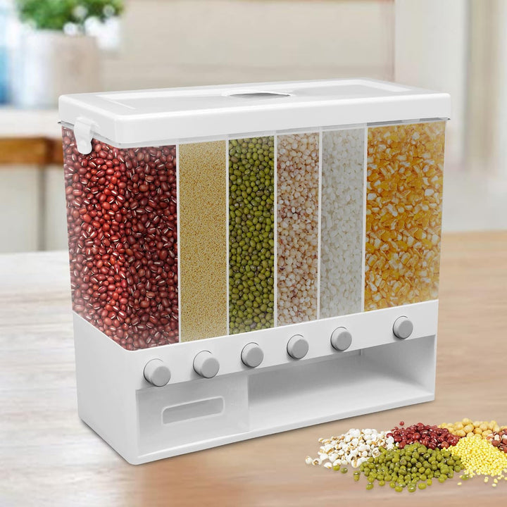 6-Fach Cerealienspender Cereal Dispenser mit Reisbehälter - Transparentes Design Herausnehmbare Tren