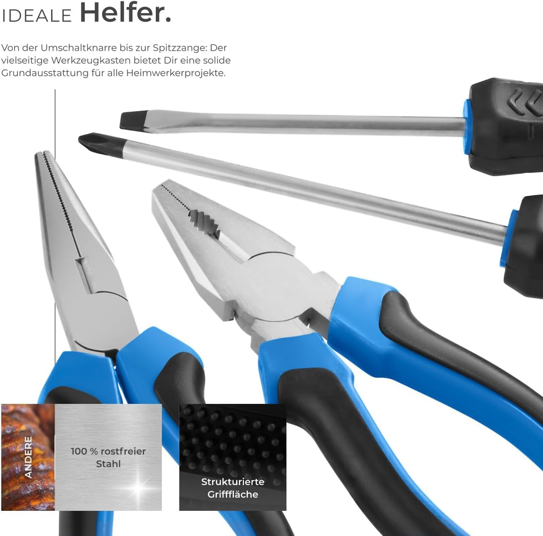 TecTake 402789 Universal Werkzeugkoffer 57 teilig, mit Werkzeug gefüllt | für Haushalt, Garage & Wer