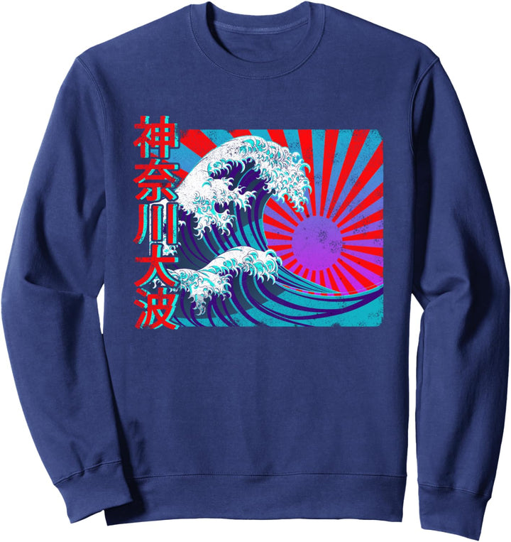 Riesenwelle helle japanische Flagge Kanji schreiben Vintage Sweatshirt