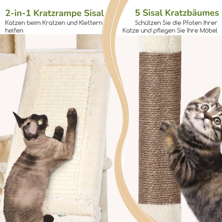 Globlazer Kratzbaum Ecke Hoch 189 cm mit 2 Katzenhaus, 2 Gepolsterte Sitzstangen, Katzenkorb VergröB