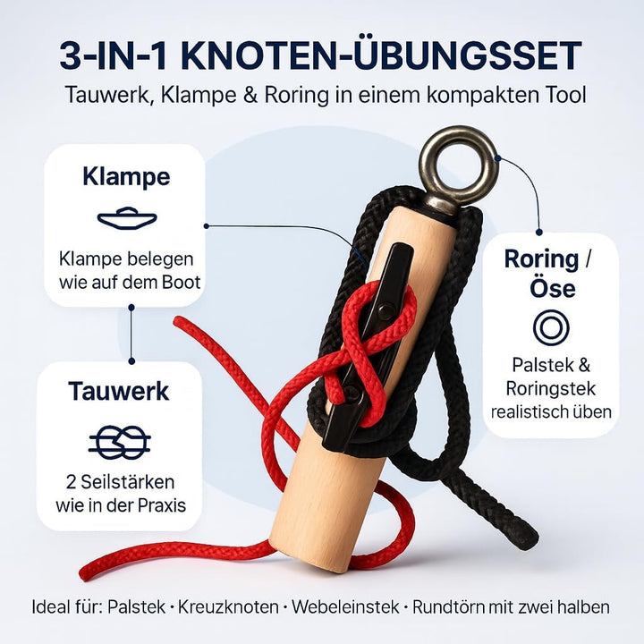 Knoten Übungsset Knoten Lernen für SBF See Bootsführerschein & Feuerwehr, Knotenübungsgerät inkl. Kn