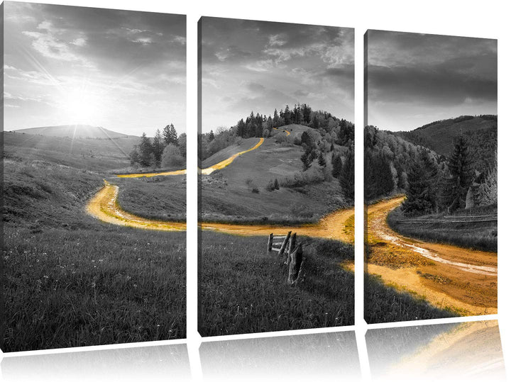 Verträumte Berglandschaft schwarz/weiss 3-Teiler Leinwandbild 120x80 Bild auf Leinwand, XXL riesige