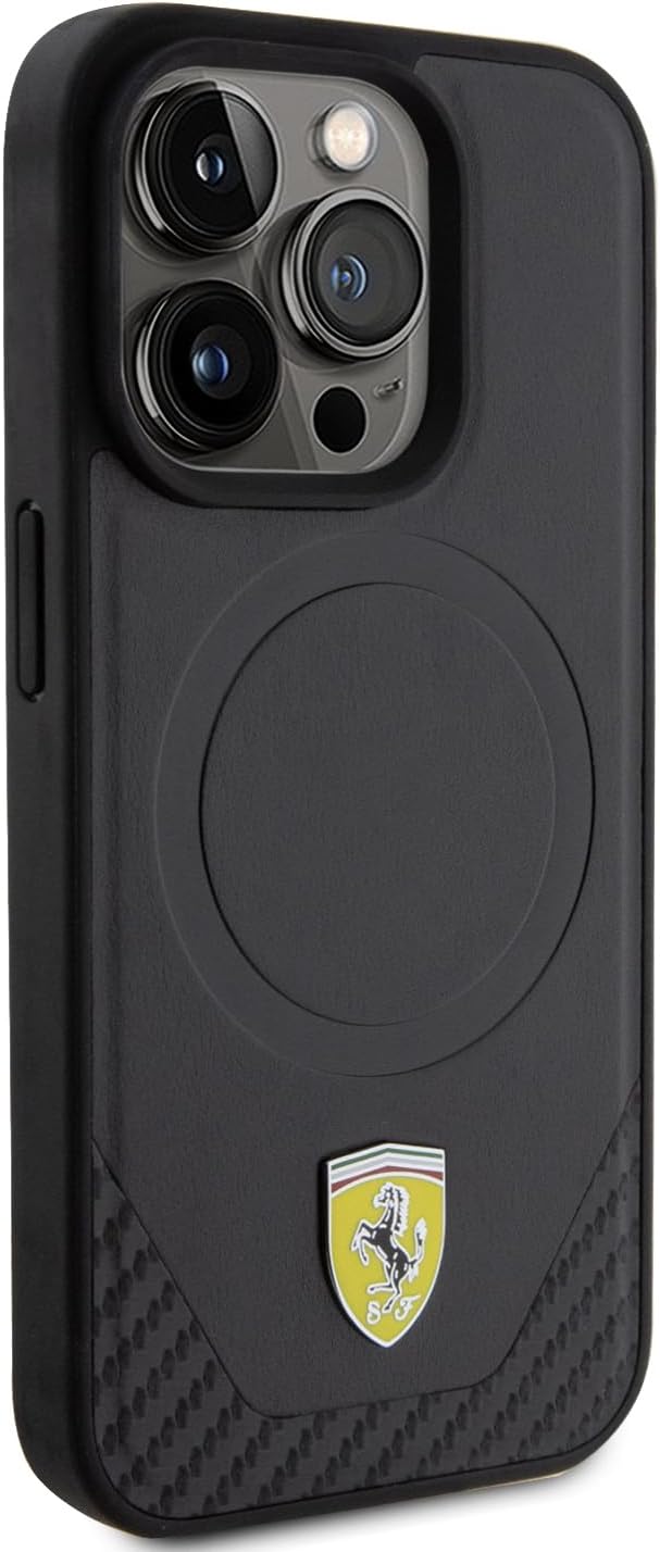 Ferrari FEHMP15LPTEK Hülle für iPhone 15 Pro 6.1" Schwarz hardcase Carbon Metal Logo
