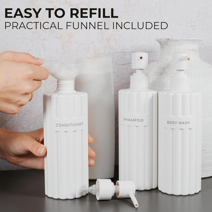 Stilvoller Shampoo- und Spülungsspender-Set mit 3 Stück – Moderne Duschseifenflaschen mit Pumpe und