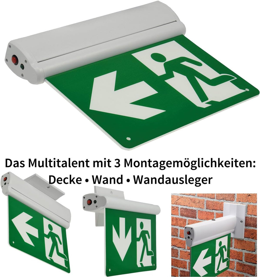 ChiliTec Fluchtwegleuchte IP65 3in1 nach EN-61547 Version Montage an Wand Decke Ausleger LED Notbele