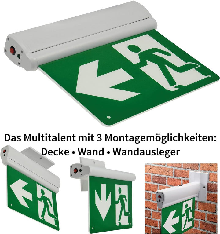 ChiliTec Fluchtwegleuchte IP65 3in1 nach EN-61547 Version Montage an Wand Decke Ausleger LED Notbele