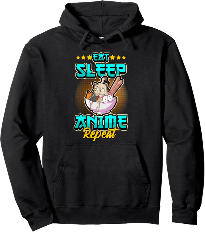 Lustig Anime Eat Sleep Anime Repeat Otaku Manga Spruch Pullover Hoodie