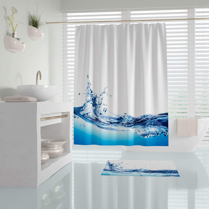 Digitaldruck Qualität Textil Duschvorhang Wannenvorhang WASSERWELLE 240x200cm inkl. Ringe