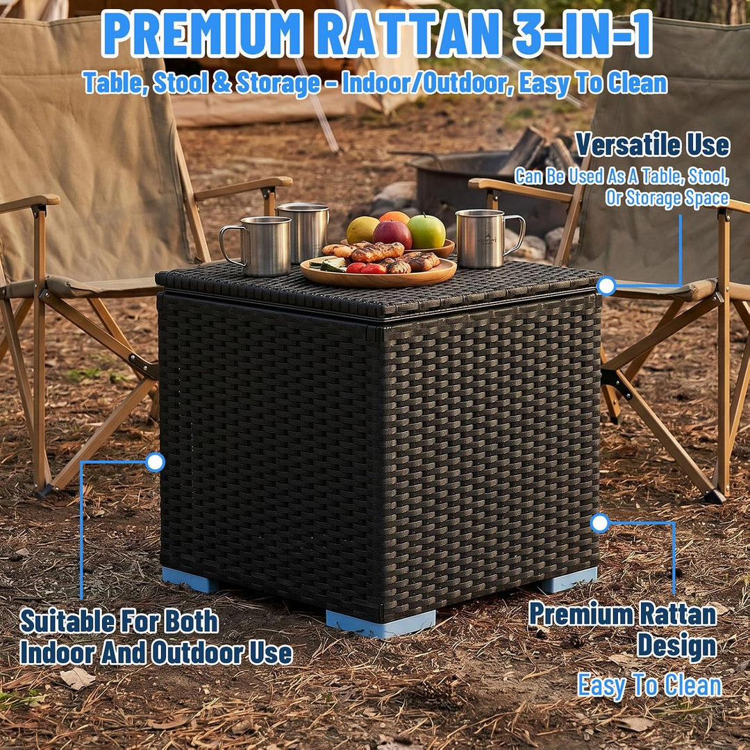 Kühlbox 40L 43x43x43cm – Quadratischer Getränkekühler mit PE Rattan Optik &amp; Doppelwandiger Stahleins