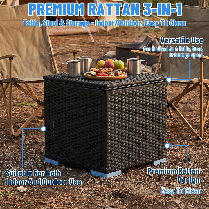 Kühlbox 40L 43x43x43cm – Quadratischer Getränkekühler mit PE Rattan Optik &amp; Doppelwandiger Stahleins