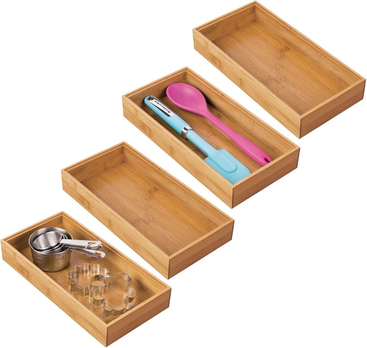 mDesign 4er-Set Aufbewahrungsbox für die Küche – extragrosse Schubladenbox aus Holz – stapelbarer Sc