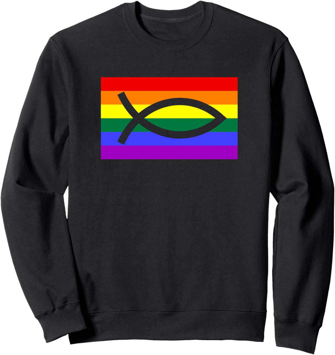 Christian Ally Jesus Fish LGBTQ Gay Pride Flag Stuff Queer Sweatshirt