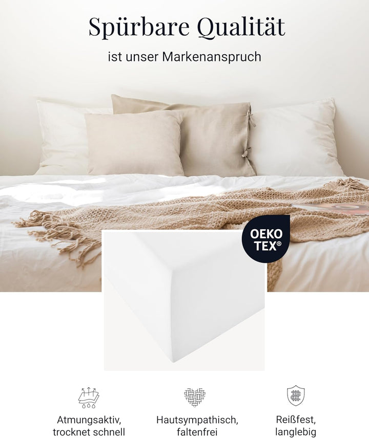 fleuresse 1119 XXL Jersey Stretch Spannbetttuch (96% Baumwolle, 4% Elasthan), mit Rumdumgummizug, Ök