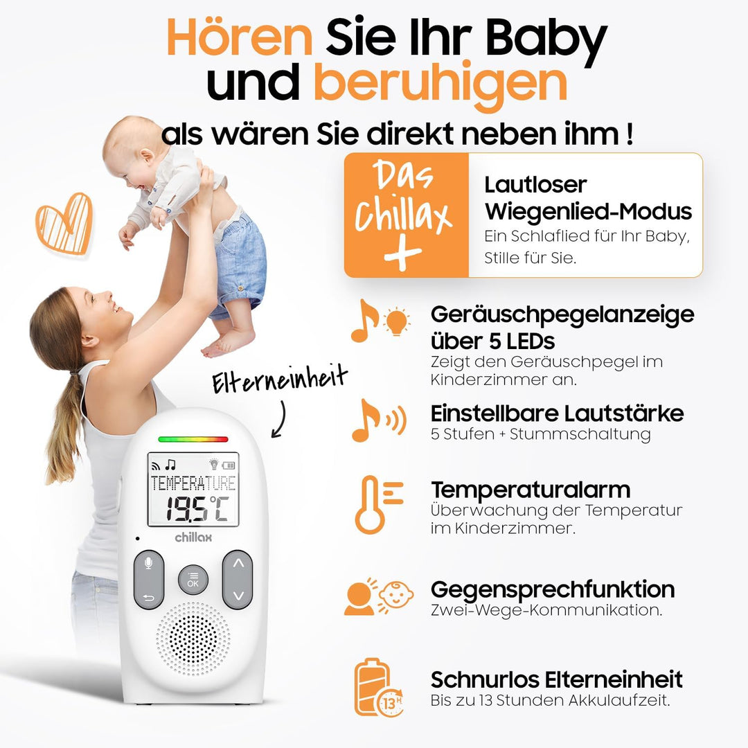 CHILLAX - Audio-Babyphone CB260 - DECT - LCD Display - VOX & Eco Modus - Temperatursensor - Gegenspr
