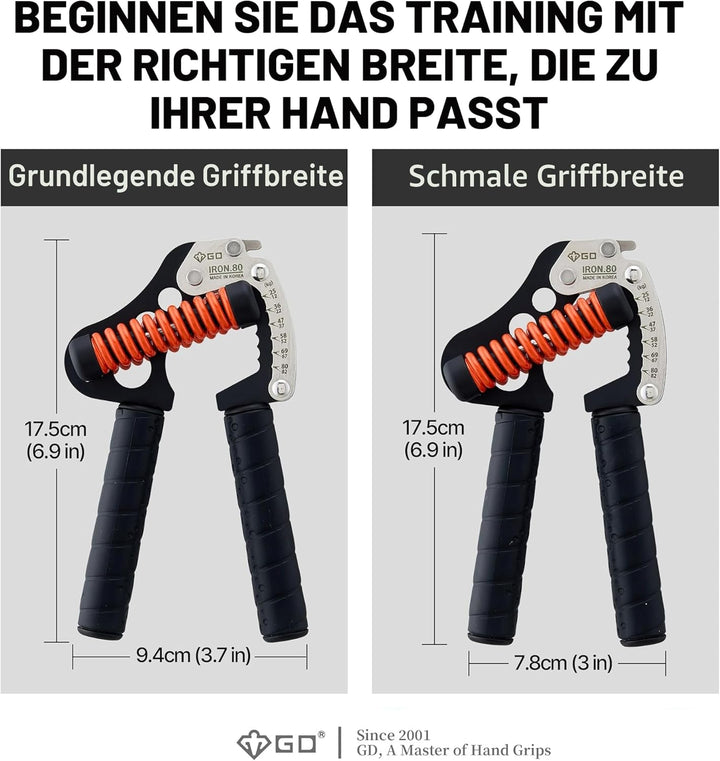 GD Iron Grip Handtrainer (verstellbare Handgriffe für Krafttraining) Handgelenk- und Unterarmkrafttr