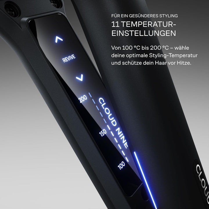 Cloud Nine The Wide Iron Glätteisen Schwarz – Haarglätter mit breiten Sericite-Platten, Revive Mode