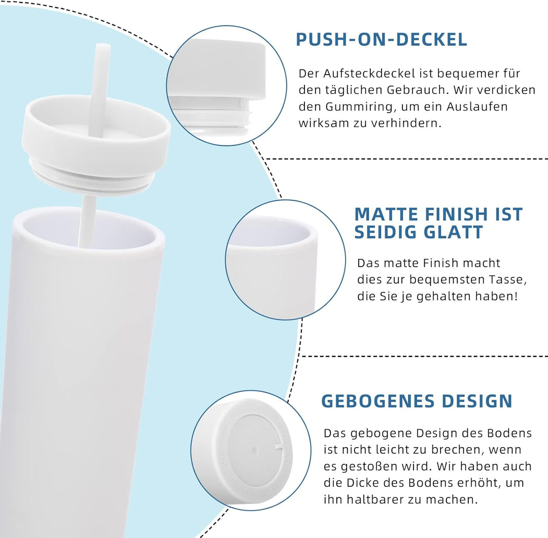Volhoply 600 ml Trinkbecher mit Deckel und Strohhalm Zehnerpack,20oz Doppelwandiger Wiederverwendbar