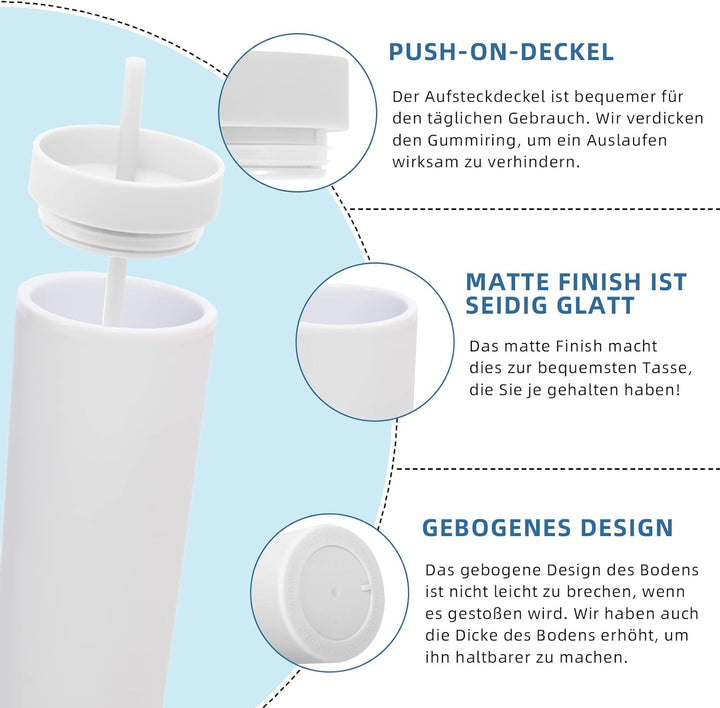 Volhoply 600 ml Trinkbecher mit Deckel und Strohhalm Zehnerpack,20oz Doppelwandiger Wiederverwendbar