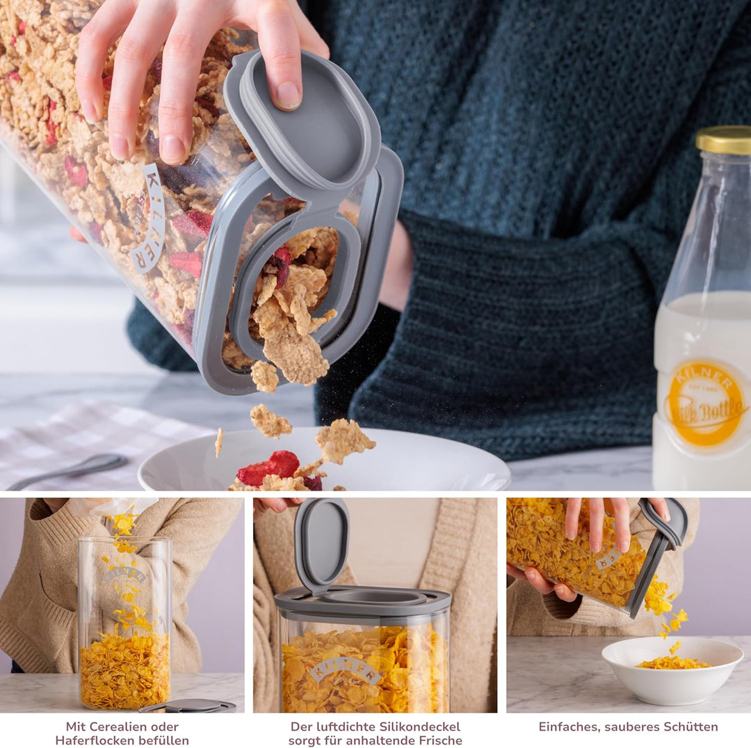 Kilner 3 Liter Müsli-Spender aus Glas | Vorratsdose mit luftdichtem Glas & Silikondeckel | Ausgiesst