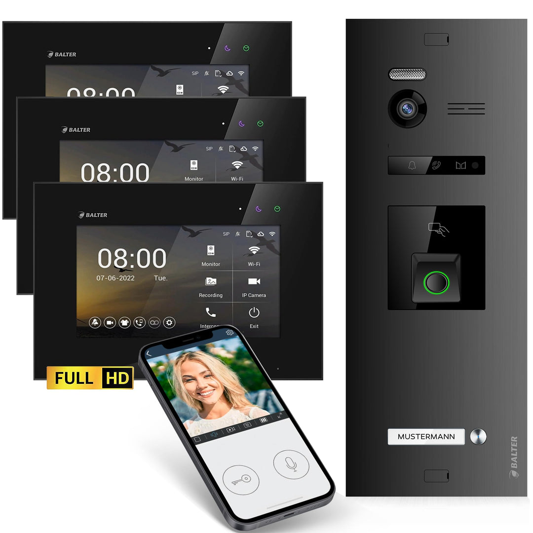 Balter EVO-HD Video Türsprechanlage mit Fingerprint, Video Türklingel, Smartphone App,1 Familienhaus