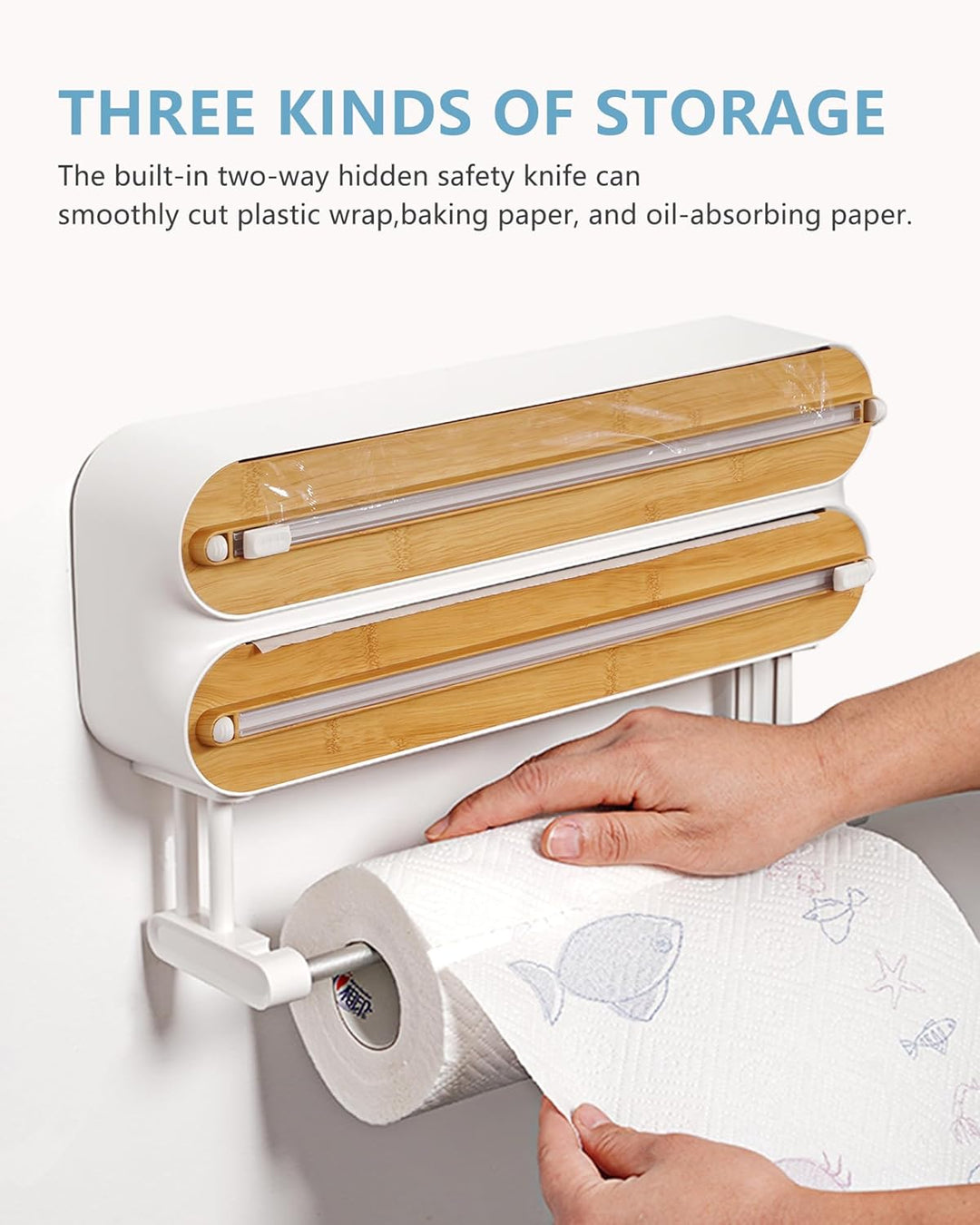 3 in 1 Frischhaltefolienspender mit Cutter, Küchenrollenhalterung mit Küchenrollenhalter, Alufoliens
