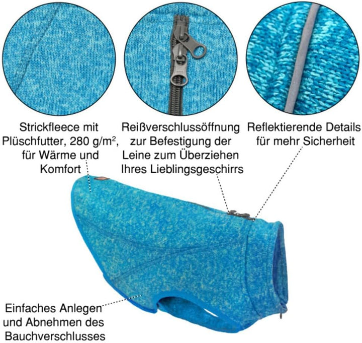 Kurgo Core Hunde-Pullover, Leichtes Fleece, Mit 2-Wege-Reissverschluss, Mit Hundegeschirr kompatibel