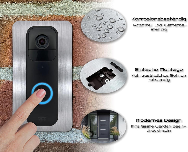 Baron Design | Edelstahl Blende ohne Bohren | Zubehör für Blink Doorbell | Halterung, Schild, Befest