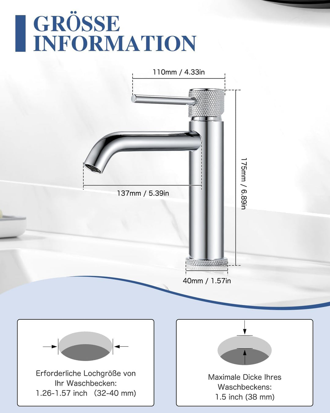 Wasserhahn Bad, Waschtischarmatur Waschbecken Armaturen Einhebelmischer Einhand Mischbatterie Chrom,