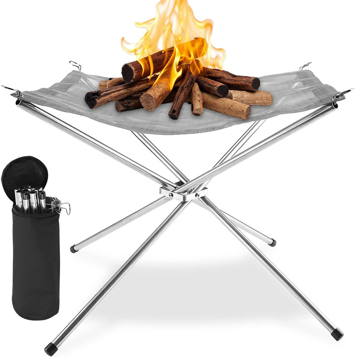 42cm Tragbare Outdoor Feuerstelle mit Tragetasche, 304 Edelstahl Mesh Aussenbereich Feuer Pit Mat, F