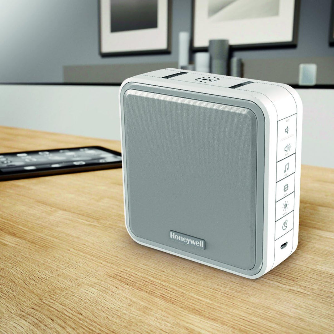 Honeywell Home DC915S Serie 9 Tragbar, Funk-LED-Gong mit Klingeltaster (weiss) Tragbarer - weiss, Tr