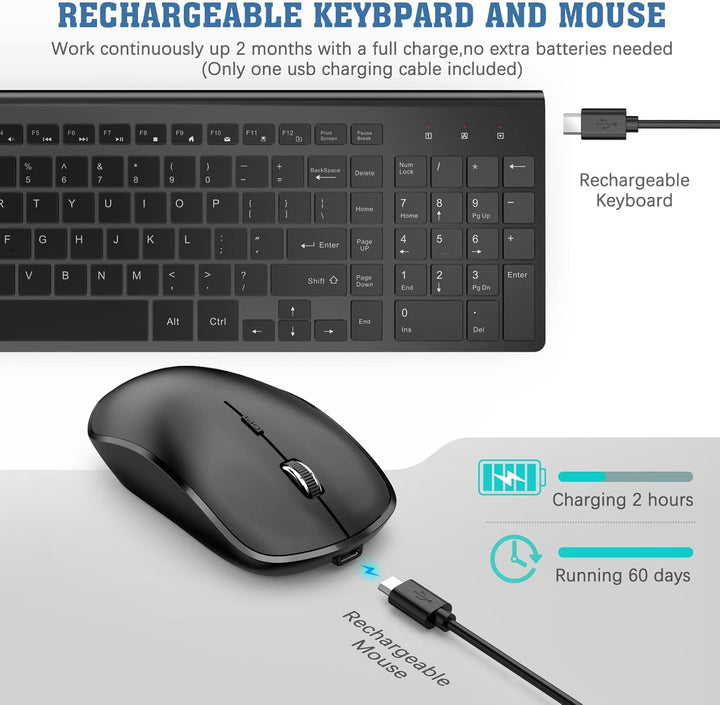 J JoyACCESS Kabellose Tastatur und Maus Kombination mit 2,4 G, kompakt, leise, schlanke kabellose Ta