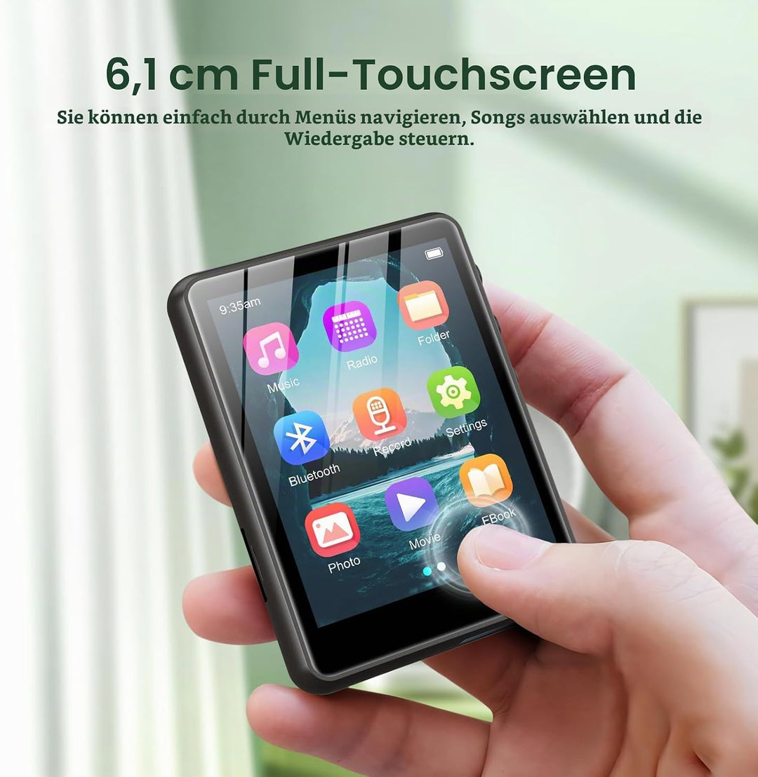 128GB MP3 Player Bluetooth 5.3, ZAQE 2.4" Full Touchscreen Tragbarer Sport MP3 Player,Eingebaute Hig