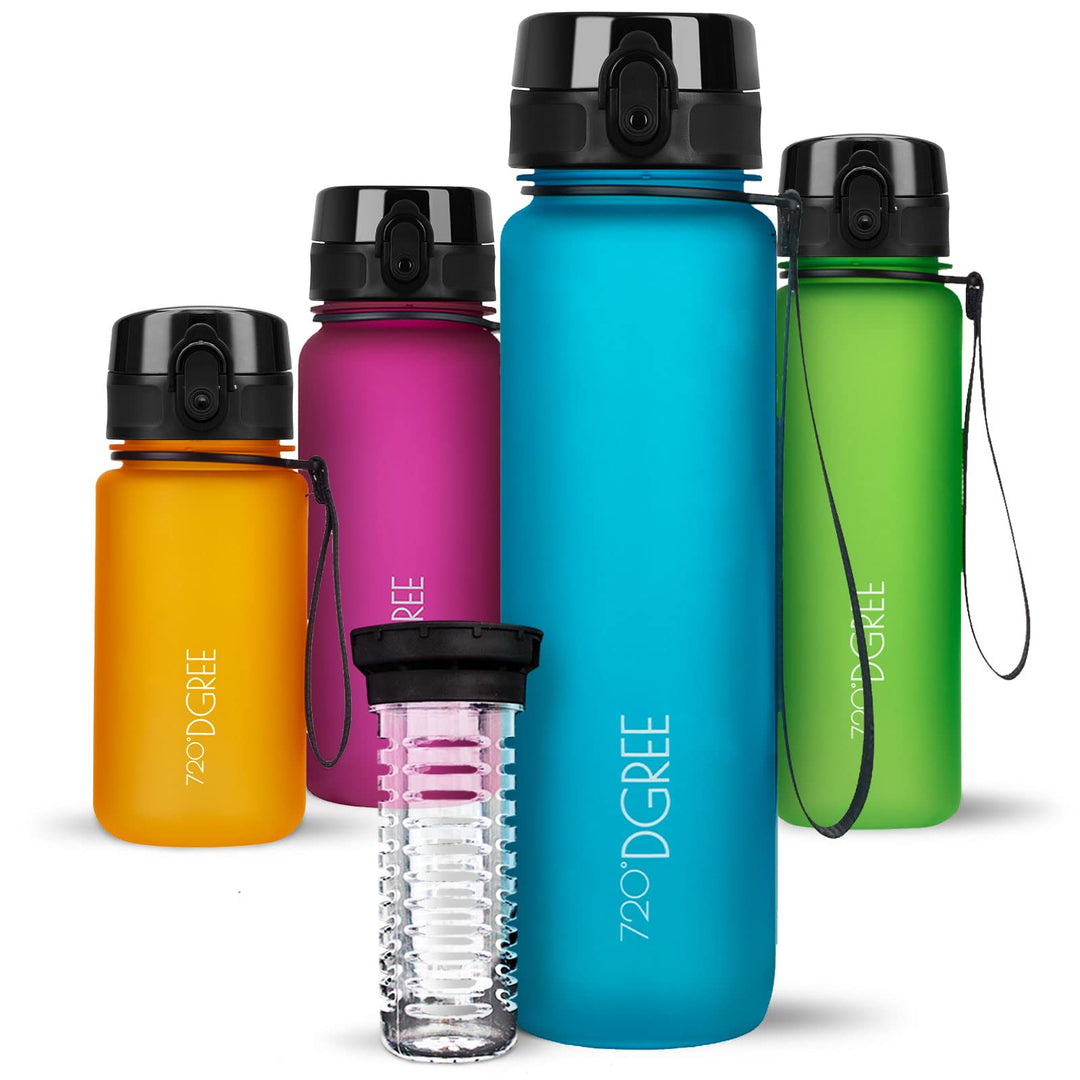 720°DGREE Trinkflasche 1l “uberBottle“ softTouch +Früchtebehälter - BPA-Frei - Schlanke Wasserflasch